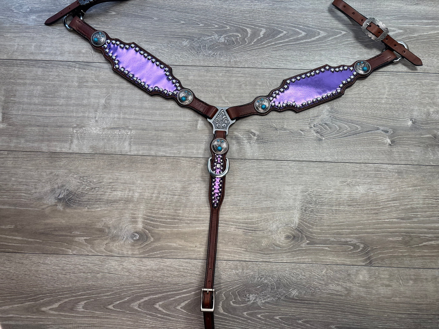 Metallic purple headstall and breastcollar set