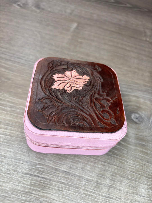 Jewelry Box - tooled pink flower