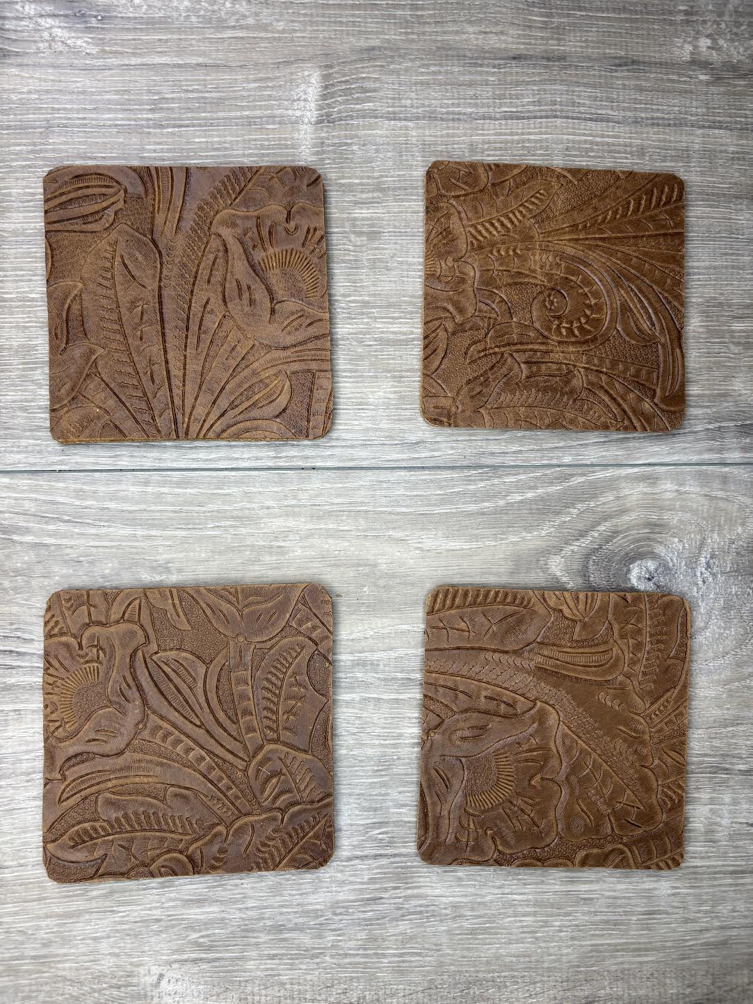4 pack coasters - brown stamped design