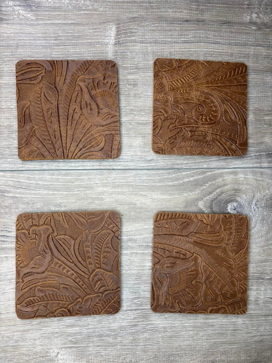 4 pack coasters - brown stamped design