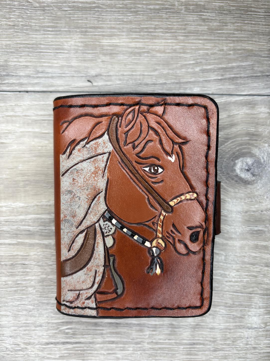 Bi-Fold Minimalist Wallet - Red Roan / Black Paint