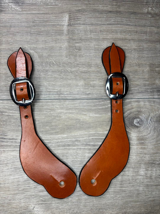 Set of Woman's spur straps - curved - saddle tan