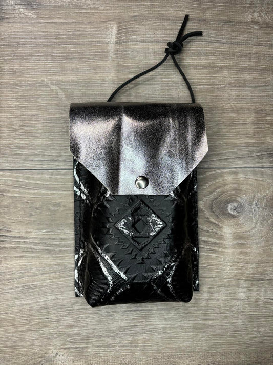 Saddle pouch - silver aztec
