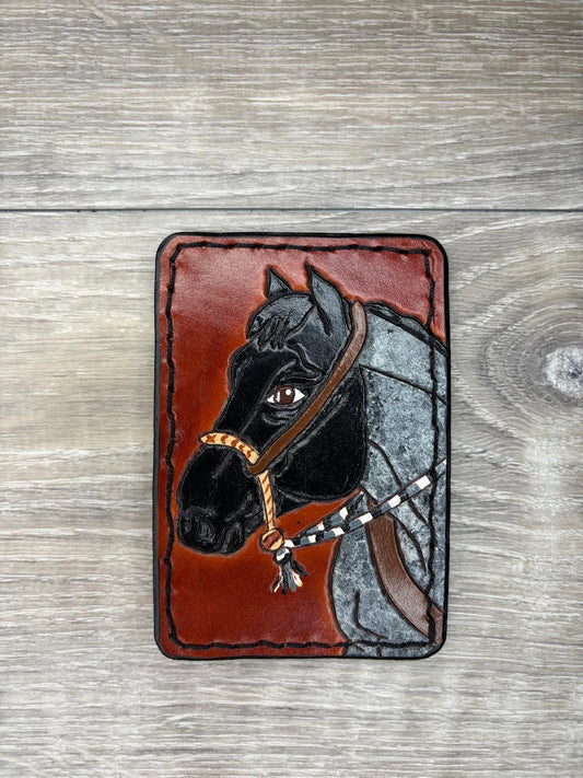 Minimalist Wallet - Tooled Blue Roan Horse