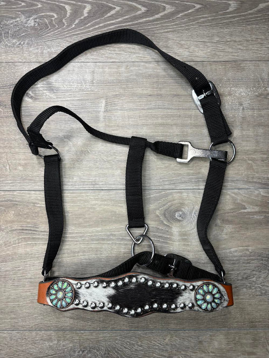 Scallop Black/White Cowhide with Opal conchos