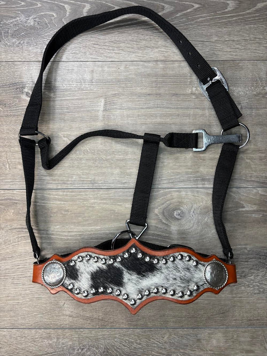 Regal black/white cowhide bronc halter