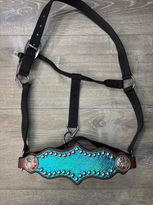 Regal transition hide bronc halter with silver with copper cactus conchos
