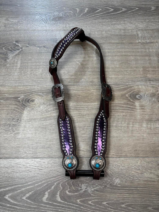 Metallic purple headstall and breastcollar set