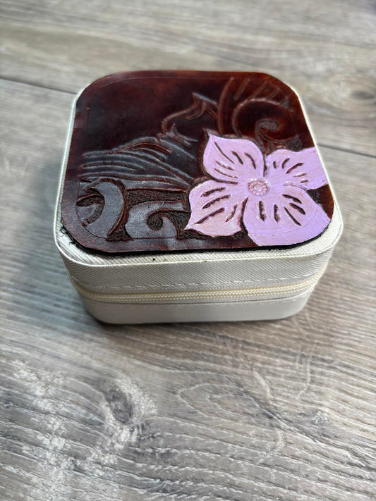 Jewelry Box - tooled purple flower