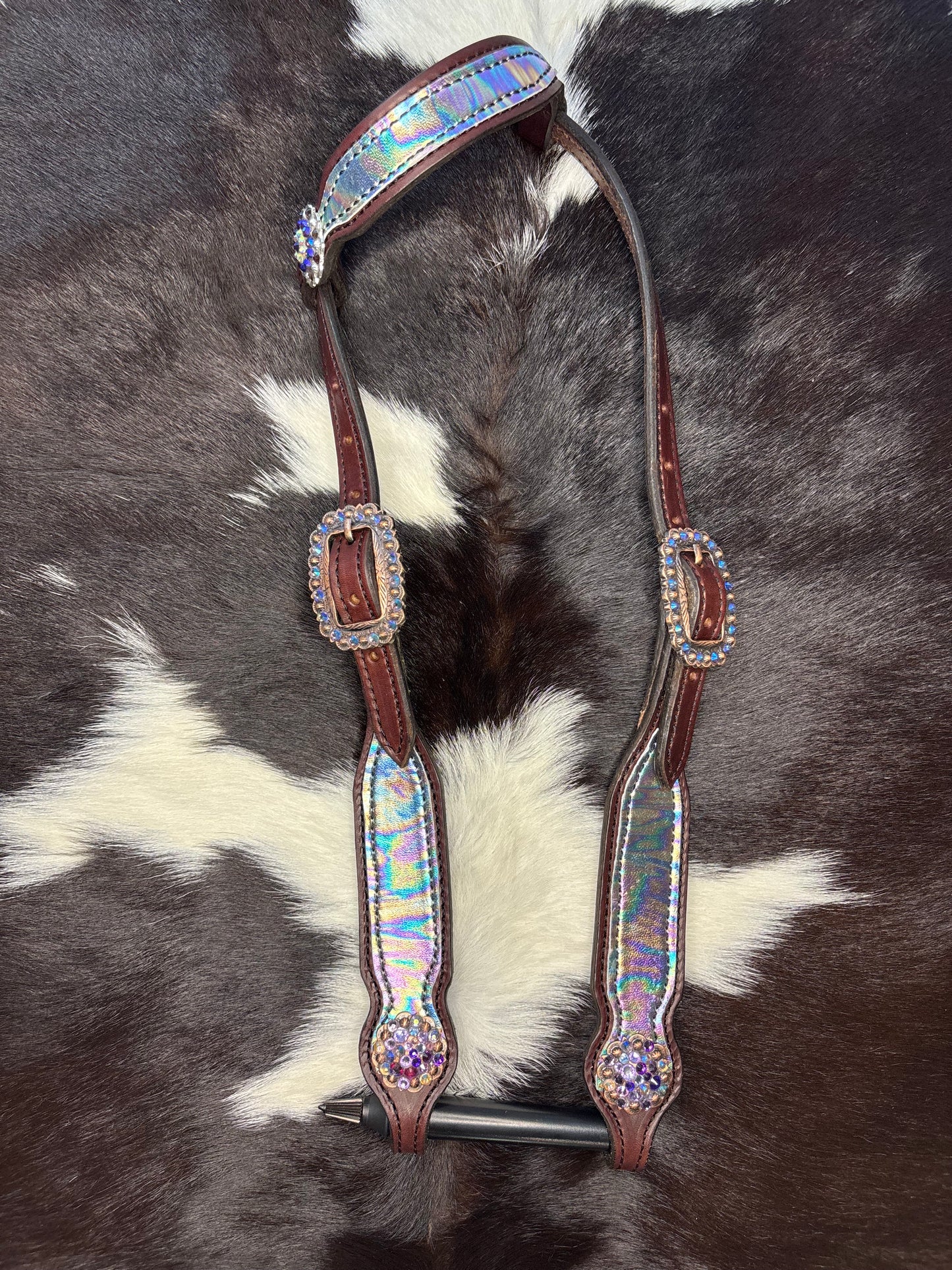 Oil slick headstall with rhinestones