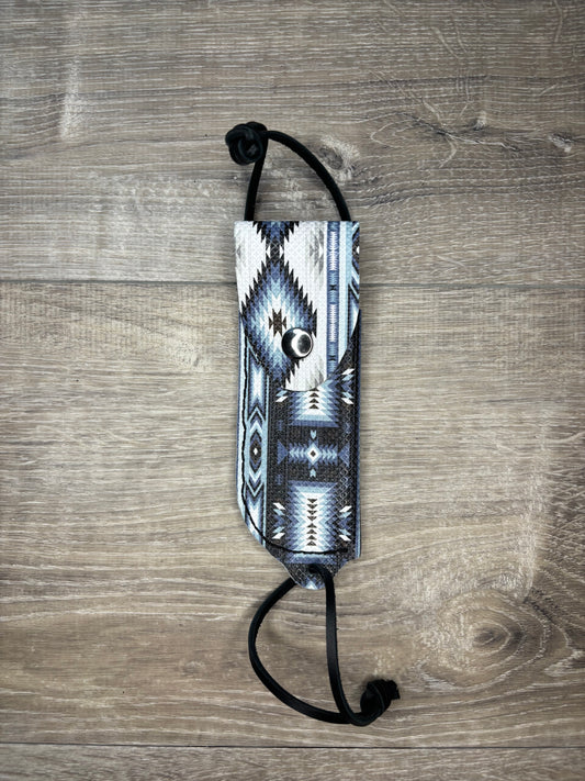 Hoof pick holder- blue white and black Aztec print
