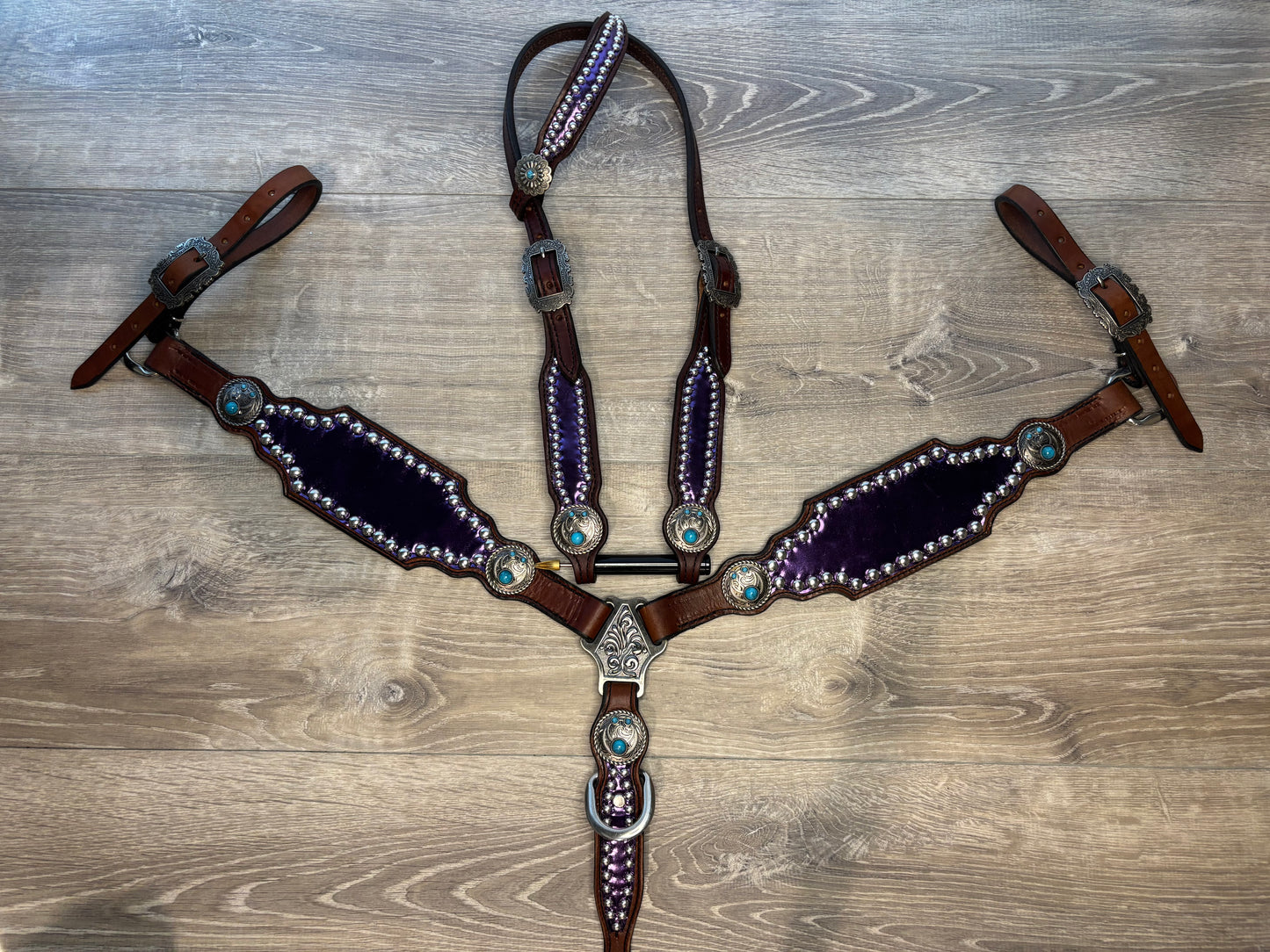 Metallic purple headstall and breastcollar set