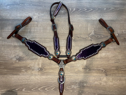 Metallic purple headstall and breastcollar set
