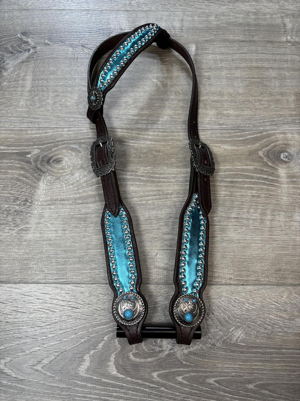 Metallic turquoise one ear headstall