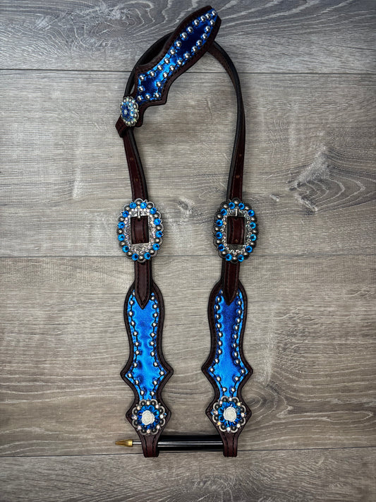 Royal blue head stalls with royal blue rhinestones and spots