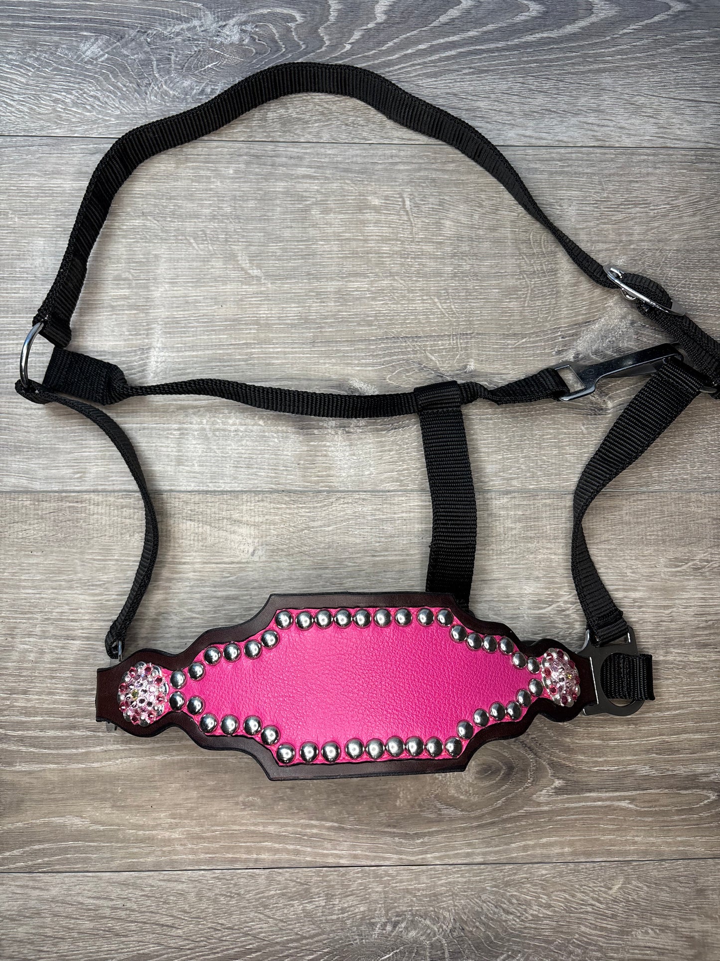 Premier bubblegum pink with crystal concho and silver spots bronco halter