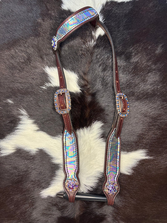 Oil slick headstall with rhinestones