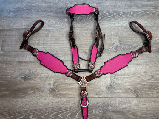 Hot pink browband headstall and breastcollar set